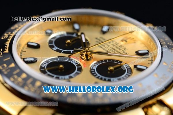 Rolex Daytona Chrono Clone Rolex 4130 Automatic Yellow Gold Case with Yellow Dial Ceramic Bezel and Black Rubber Strap - 1:1 Original (EF) - Click Image to Close